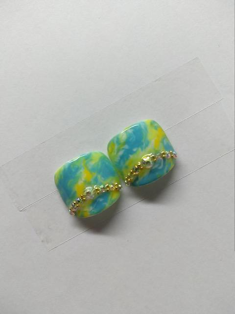 LBNYLA☆親指ペディ♪ ターコイズイエロー系マーブルタイダイ < 香水/コスメ/ネイル  LBNYLA☆親指ペディ♪ ターコイズイエロー系マーブルタイダイ < 香水/コスメ/ネイルの