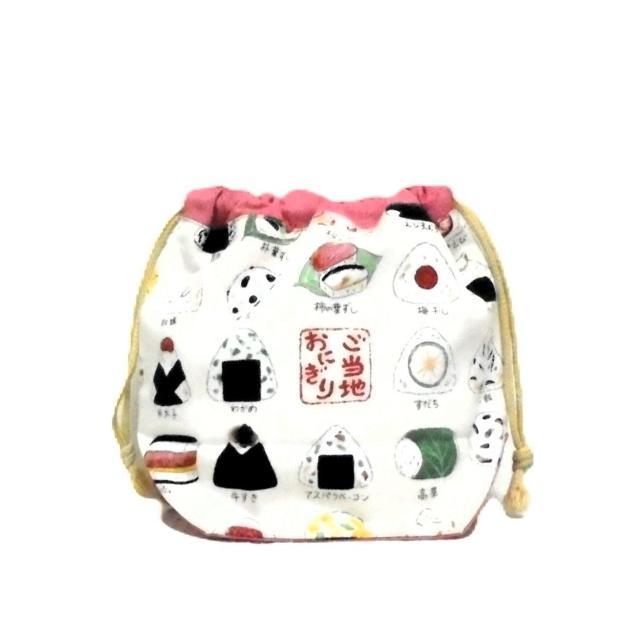【底マチ幅が広い巾着】◆ご当地おにぎり×白地・ピンク◆裏地あり巾着 < 女性ファッション 【底マチ幅が広い巾着】◆ご当地おにぎり×白地・ピンク◆裏地あり巾着 < 女性ファッションの