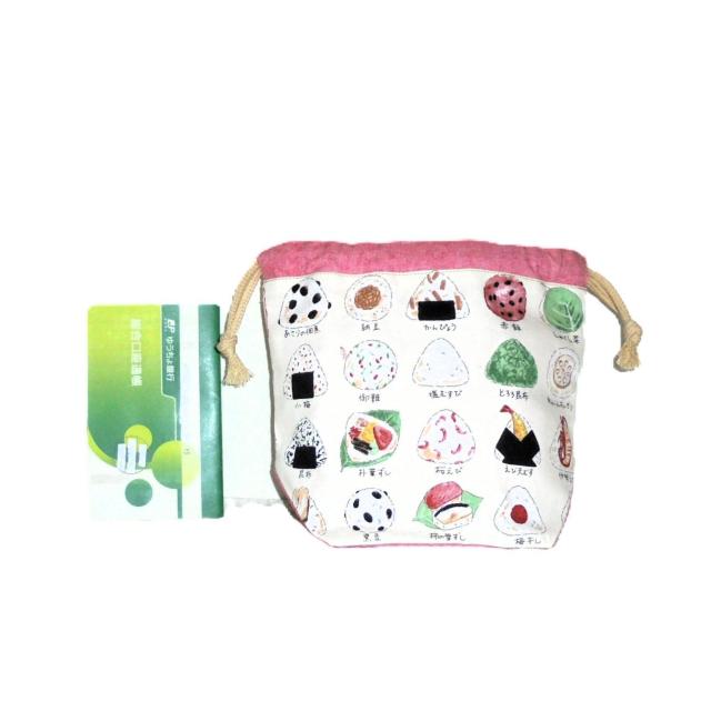 【底マチ幅が広い巾着】◆ご当地おにぎり×白地・ピンク◆裏地あり巾着 < 女性ファッション 【底マチ幅が広い巾着】◆ご当地おにぎり×白地・ピンク◆裏地あり巾着 < 女性ファッションの