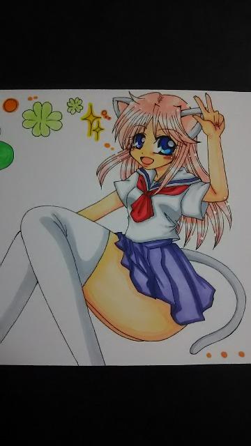 自作イラスト オリジナル セーラー服の猫耳ちゃん 同人 手描き < アニメ/コミック/キャラクター  自作イラスト オリジナル セーラー服の猫耳ちゃん 同人 手描き < アニメ/コミック/キャラクターの