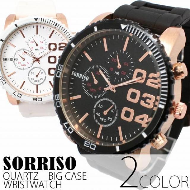 ソリッソ 52mmビッグケースにラバーベルト フェイククロノグラフBK < 男性アクセサリー/時計  ソリッソ 52mmビッグケースにラバーベルト フェイククロノグラフBK  < 男性アクセサリー/時計の