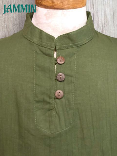 ココナッツボタン付きクルタ★カーキ★アジアン★エスニック < 男性ファッション ココナッツボタン付きクルタ★カーキ★アジアン★エスニック < 男性ファッションの