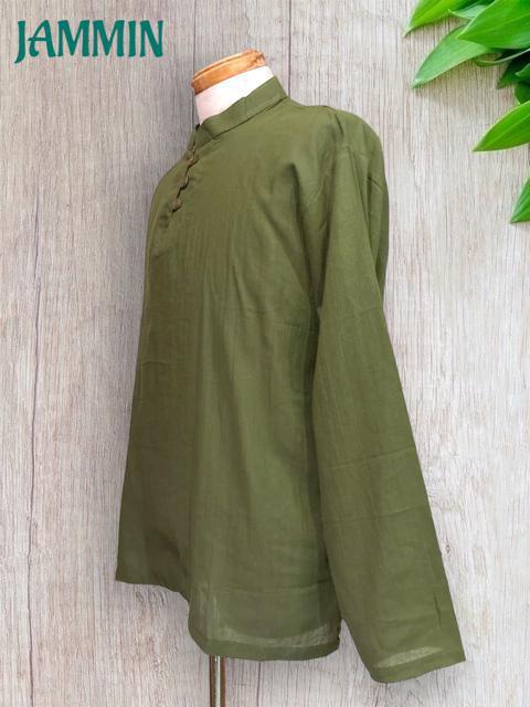 ココナッツボタン付きクルタ★カーキ★アジアン★エスニック < 男性ファッション ココナッツボタン付きクルタ★カーキ★アジアン★エスニック < 男性ファッションの