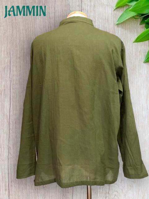 ココナッツボタン付きクルタ★カーキ★アジアン★エスニック < 男性ファッション ココナッツボタン付きクルタ★カーキ★アジアン★エスニック < 男性ファッションの