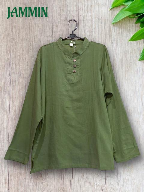 ココナッツボタン付きクルタ★カーキ★アジアン★エスニック < 男性ファッション ココナッツボタン付きクルタ★カーキ★アジアン★エスニック < 男性ファッションの