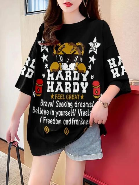 超お買い得990円★女春/夏/秋にぴったりの女性用カジュアルカートゥーンプリントクルーネックTシャツ 黒 フリー < 女性ファッション  超お買い得990円★女春/夏/秋にぴったりの女性用カジュアルカートゥーンプリントクルーネックTシャツ 黒 フリー  < 女性ファッションの