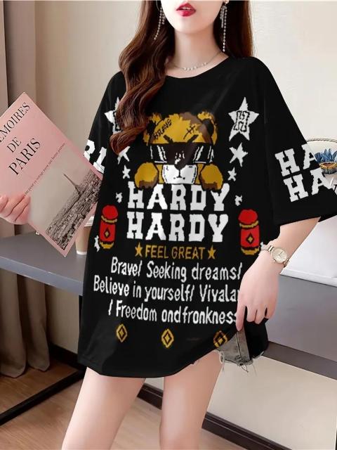 超お買い得990円★女春/夏/秋にぴったりの女性用カジュアルカートゥーンプリントクルーネックTシャツ 黒 フリー < 女性ファッション  超お買い得990円★女春/夏/秋にぴったりの女性用カジュアルカートゥーンプリントクルーネックTシャツ 黒 フリー < 女性ファッションの