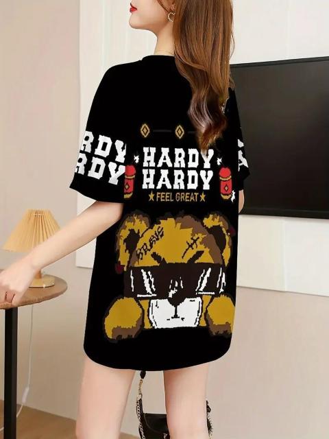超お買い得990円★女春/夏/秋にぴったりの女性用カジュアルカートゥーンプリントクルーネックTシャツ 黒 フリー < 女性ファッション  超お買い得990円★女春/夏/秋にぴったりの女性用カジュアルカートゥーンプリントクルーネックTシャツ 黒 フリー < 女性ファッションの