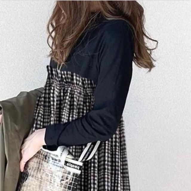 〜3L*重ね着風胸元ギャザーベアトップ風チェックワンヒ < 女性ファッション 〜3L*重ね着風胸元ギャザーベアトップ風チェックワンヒ < 女性ファッションの