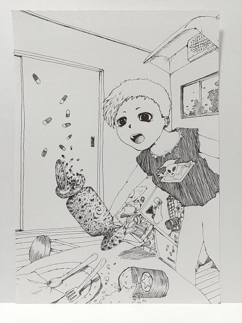 オリジナルイラスト 手描きイラスト 震 女の子 ハンドメイド 絵 原画 モノクロ アナログ アート インテリア 自作 < アニメ/コミック/キャラクター  オリジナルイラスト 手描きイラスト 震 女の子 ハンドメイド 絵 原画 モノクロ アナログ アート インテリア 自作  < アニメ/コミック/キャラクターの
