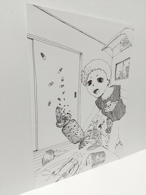 オリジナルイラスト 手描きイラスト 震 女の子 ハンドメイド 絵 原画 モノクロ アナログ アート インテリア 自作 < アニメ/コミック/キャラクター  オリジナルイラスト 手描きイラスト 震 女の子 ハンドメイド 絵 原画 モノクロ アナログ アート インテリア 自作 < アニメ/コミック/キャラクターの