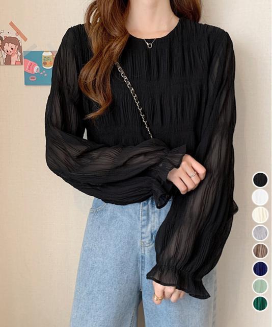 送料無料 新品 シャーリングブラウス 長袖トップス韓国風 < 女性ファッション  送料無料 新品 シャーリングブラウス 長袖トップス韓国風  < 女性ファッションの