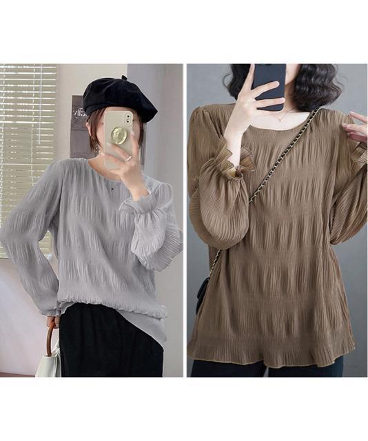 送料無料 新品 シャーリングブラウス 長袖トップス韓国風 < 女性ファッション  送料無料 新品 シャーリングブラウス 長袖トップス韓国風 < 女性ファッションの