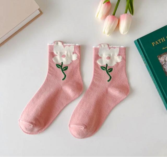 立体フラワーソックス 靴下 花 韓国 ピンク白 < 女性ファッション 立体フラワーソックス 靴下 花 韓国 ピンク白 < 女性ファッションの