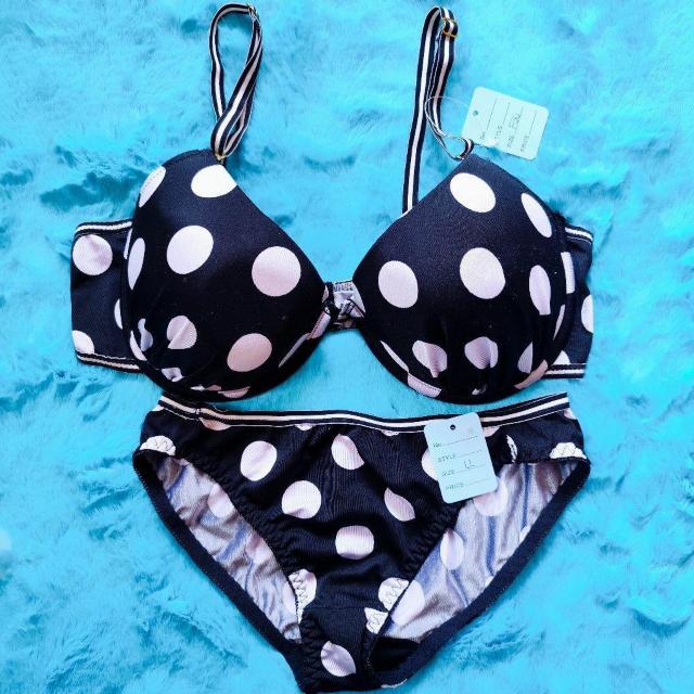 エロカワッ.。。F80×LL。。ドット柄水着みたいなブラジャー&ショーツセット。。グラマー大きいサイズ水玉白黒。。 < 女性ファッション  エロカワッ.。。F80×LL。。ドット柄水着みたいなブラジャー&ショーツセット。。グラマー大きいサイズ水玉白黒。。  < 女性ファッションの