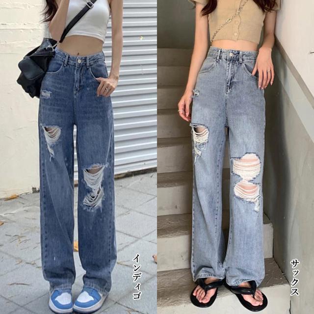 送料無料 新品 ダメージデニムパンツ クラッシュジーンズ < 女性ファッション  送料無料 新品 ダメージデニムパンツ クラッシュジーンズ < 女性ファッションの