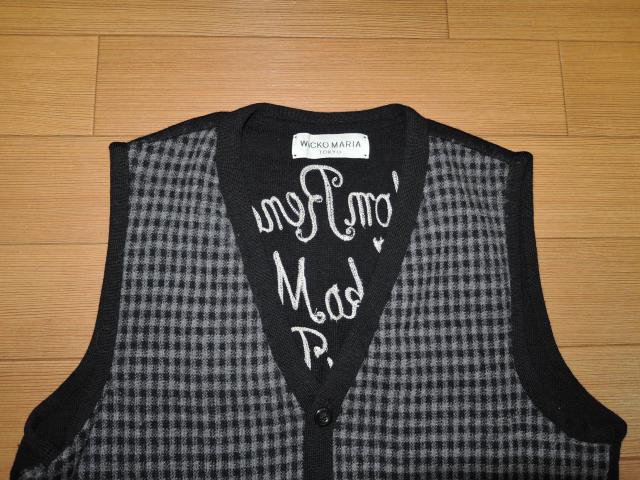 ワコマリア WACKO MARIA チェック柄 ニットベスト M 黒灰 刺繍 < ブランド  ワコマリア WACKO MARIA チェック柄 ニットベスト M 黒灰 刺繍 < ブランドの