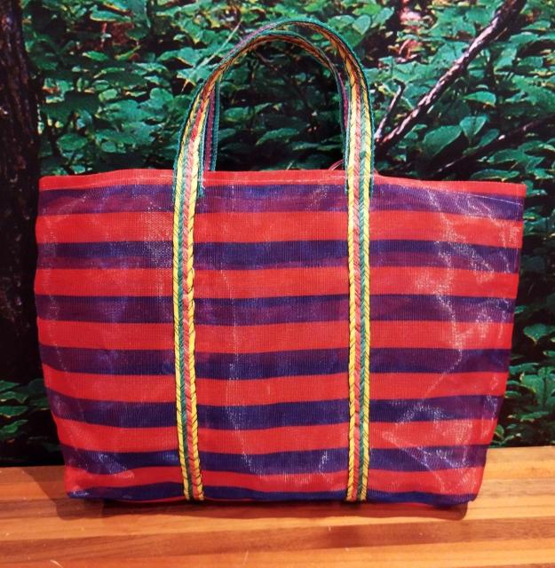 台湾 漁師網バック 赤青ボーダー メッシュバック A4すっぽり 軽くて丈夫  < 女性ファッション  台湾 漁師網バック 赤青ボーダー メッシュバック A4すっぽり 軽くて丈夫  < 女性ファッションの