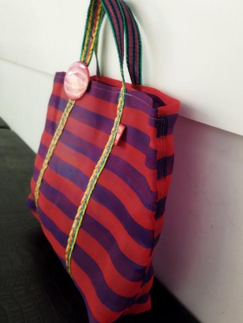 台湾 漁師網バック 赤青ボーダー メッシュバック A4すっぽり 軽くて丈夫  < 女性ファッション  台湾 漁師網バック 赤青ボーダー メッシュバック A4すっぽり 軽くて丈夫  < 女性ファッションの