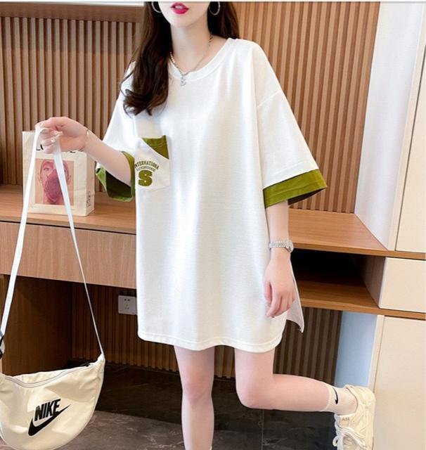 ゆったりロングtシャツ 刺繍英字柄 配色 ホワイト 大きいサイズ < 女性ファッション ゆったりロングtシャツ 刺繍英字柄 配色 ホワイト 大きいサイズ < 女性ファッションの