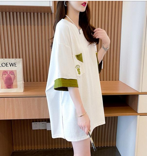 ゆったりロングtシャツ 刺繍英字柄 配色 ホワイト 大きいサイズ < 女性ファッション ゆったりロングtシャツ 刺繍英字柄 配色 ホワイト 大きいサイズ < 女性ファッションの