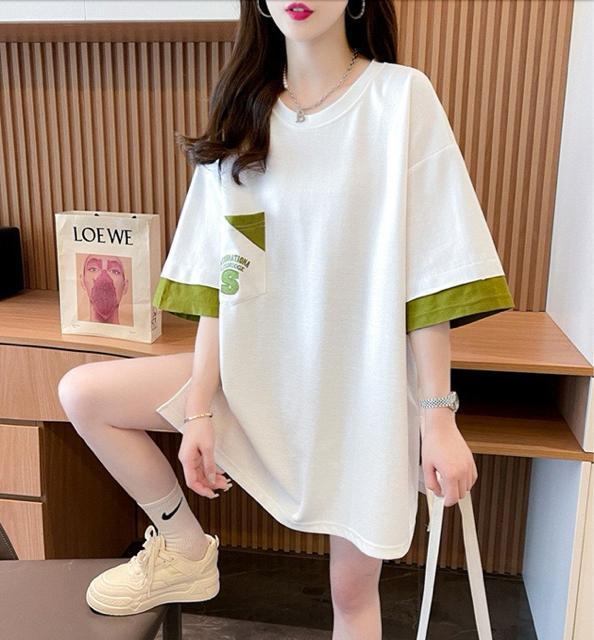 ゆったりロングtシャツ 刺繍英字柄 配色 ホワイト 大きいサイズ < 女性ファッション ゆったりロングtシャツ 刺繍英字柄 配色 ホワイト 大きいサイズ < 女性ファッションの