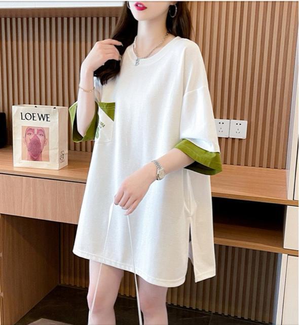 ゆったりロングtシャツ 刺繍英字柄 配色 ホワイト 大きいサイズ < 女性ファッション ゆったりロングtシャツ 刺繍英字柄 配色 ホワイト 大きいサイズ < 女性ファッションの