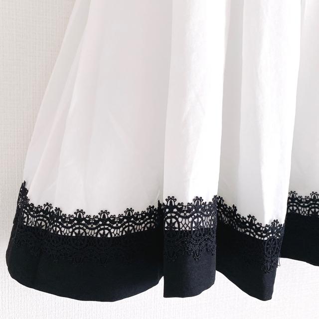 黒白刺繍レースタックプリーツフレアスカートドレスワンピース < ブランド 黒白刺繍レースタックプリーツフレアスカートドレスワンピース < ブランドの