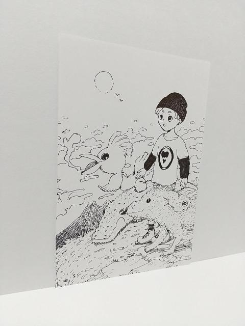 オリジナルイラスト 手描きイラスト 空 少年 動物 ハンドメイド インテリア 絵 原画 白黒 モノクロ アナログ アート 自作 < アニメ/コミック/キャラクター  オリジナルイラスト 手描きイラスト 空 少年 動物 ハンドメイド インテリア 絵 原画 白黒 モノクロ アナログ アート 自作 < アニメ/コミック/キャラクターの