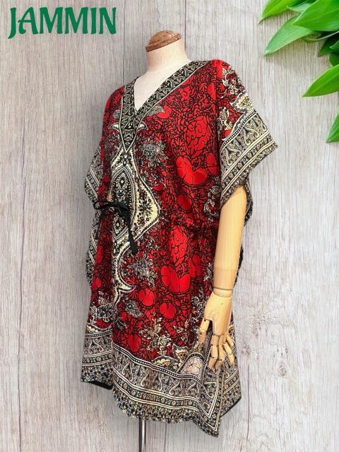 アジアンペーズリー柄ポンチョ風トップス 赤 エスニック アジアン 衣装 ヒッピー < 女性ファッション アジアンペーズリー柄ポンチョ風トップス 赤 エスニック アジアン 衣装 ヒッピー < 女性ファッションの