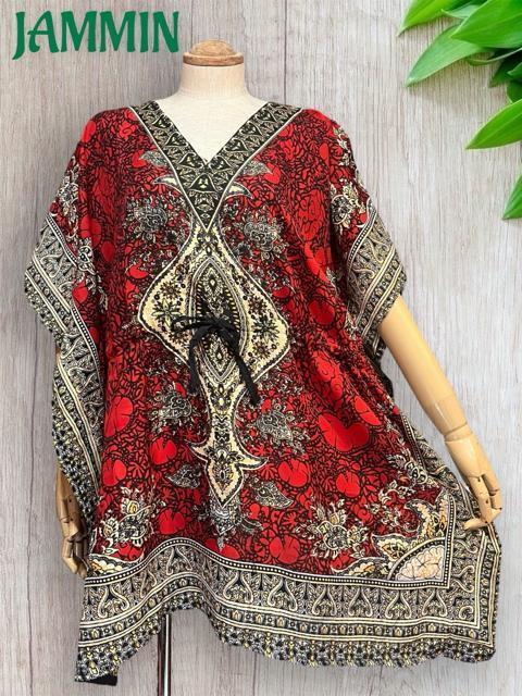 アジアンペーズリー柄ポンチョ風トップス 赤 エスニック アジアン 衣装 ヒッピー < 女性ファッション アジアンペーズリー柄ポンチョ風トップス 赤 エスニック アジアン 衣装 ヒッピー < 女性ファッションの