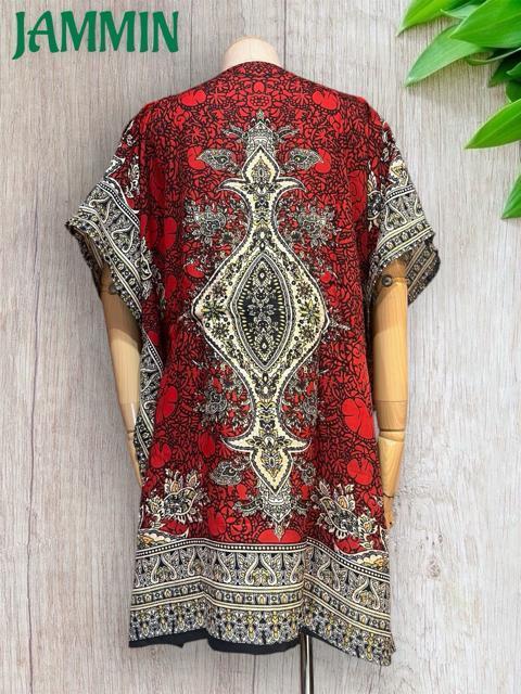 アジアンペーズリー柄ポンチョ風トップス 赤 エスニック アジアン 衣装 ヒッピー < 女性ファッション アジアンペーズリー柄ポンチョ風トップス 赤 エスニック アジアン 衣装 ヒッピー < 女性ファッションの