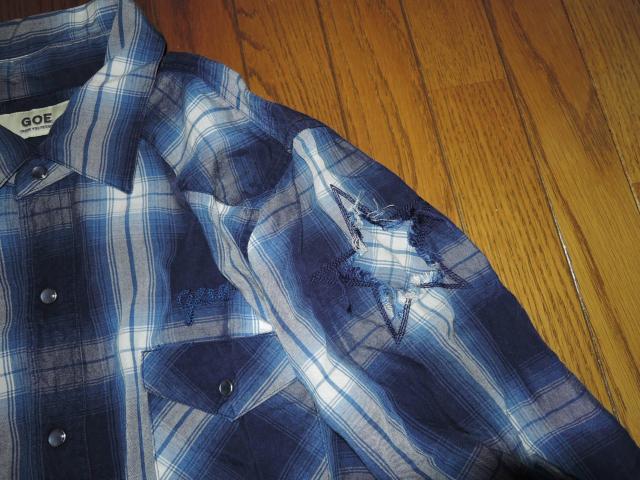 美中古 M THANK YOU FRIENDS GOE エム ウエスタン チェックシャツ L 青系 ★ 星柄 長袖シャツ TMT < ブランド 美中古 M THANK YOU FRIENDS GOE エム ウエスタン チェックシャツ L 青系 ★ 星柄 長袖シャツ TMT < ブランドの