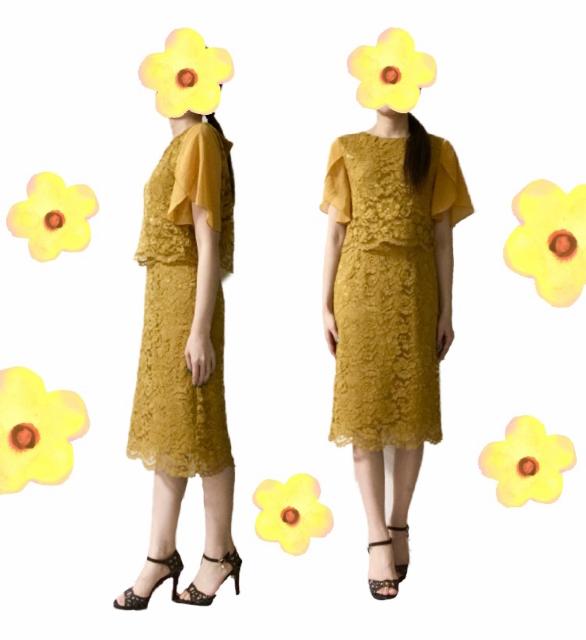 結婚式会食〓全レース膝下ワンピースドレス〓マスタード(M)新品〓 < 女性ファッション 結婚式会食〓全レース膝下ワンピースドレス〓マスタード(M)新品〓 < 女性ファッションの