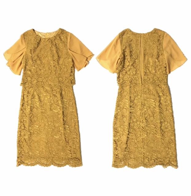 結婚式会食〓全レース膝下ワンピースドレス〓マスタード(M)新品〓 < 女性ファッション 結婚式会食〓全レース膝下ワンピースドレス〓マスタード(M)新品〓 < 女性ファッションの