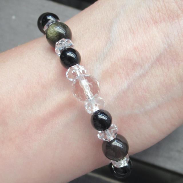 アイスオブシディアンxゴールデンオブシディアンxオニキスブレスレット 天然石 < 女性アクセサリー/時計 アイスオブシディアンxゴールデンオブシディアンxオニキスブレスレット 天然石 < 女性アクセサリー/時計の