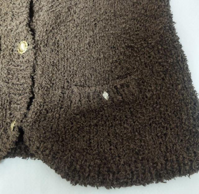 茶 金ボタン ノーカラージャケット風カーディガン ハンドメイド 手編み < 女性ファッション  茶 金ボタン ノーカラージャケット風カーディガン ハンドメイド 手編み < 女性ファッションの