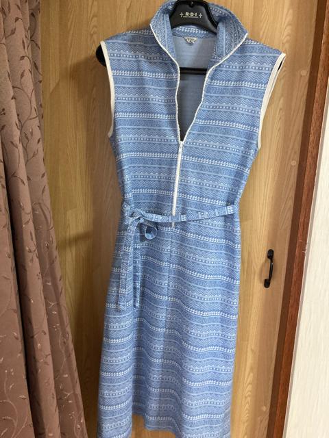 1984.フロントジップ☆紐ベルト付きノースリーブワンピース☆ブルー系☆サイズ11号 < 女性ファッション  1984.フロントジップ☆紐ベルト付きノースリーブワンピース☆ブルー系☆サイズ11号  < 女性ファッションの