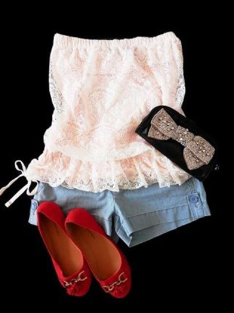 SpanishHarlem白レースベビーピンクガーリー光沢ベアトップ < 女性ファッション SpanishHarlem白レースベビーピンクガーリー光沢ベアトップ < 女性ファッションの