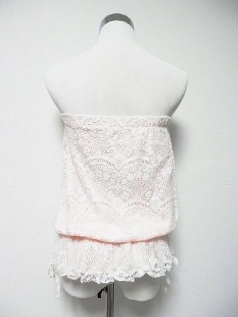 SpanishHarlem白レースベビーピンクガーリー光沢ベアトップ < 女性ファッション SpanishHarlem白レースベビーピンクガーリー光沢ベアトップ < 女性ファッションの