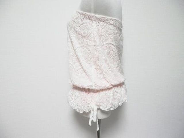 SpanishHarlem白レースベビーピンクガーリー光沢ベアトップ < 女性ファッション SpanishHarlem白レースベビーピンクガーリー光沢ベアトップ < 女性ファッションの