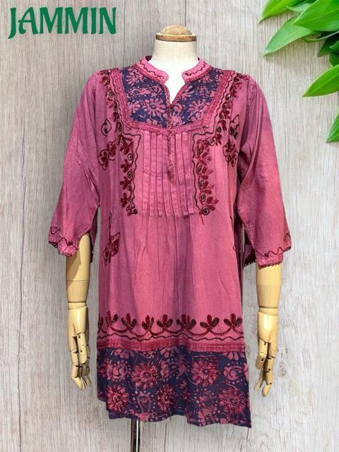 刺繍入りチュニック ピンク アジアン ヒッピー エスニック 個性派 < 女性ファッション 刺繍入りチュニック ピンク アジアン ヒッピー エスニック 個性派 < 女性ファッションの