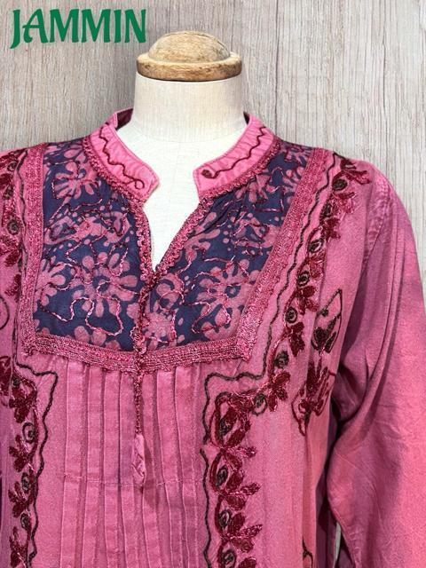 刺繍入りチュニック ピンク アジアン ヒッピー エスニック 個性派 < 女性ファッション 刺繍入りチュニック ピンク アジアン ヒッピー エスニック 個性派 < 女性ファッションの
