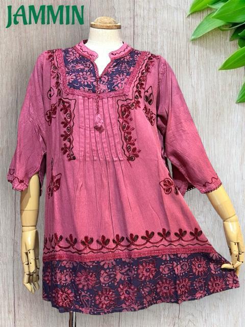 刺繍入りチュニック ピンク アジアン ヒッピー エスニック 個性派 < 女性ファッション 刺繍入りチュニック ピンク アジアン ヒッピー エスニック 個性派 < 女性ファッションの