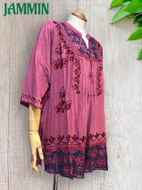 刺繍入りチュニック ピンク アジアン ヒッピー エスニック 個性派 < 女性ファッション 刺繍入りチュニック ピンク アジアン ヒッピー エスニック 個性派 < 女性ファッションの