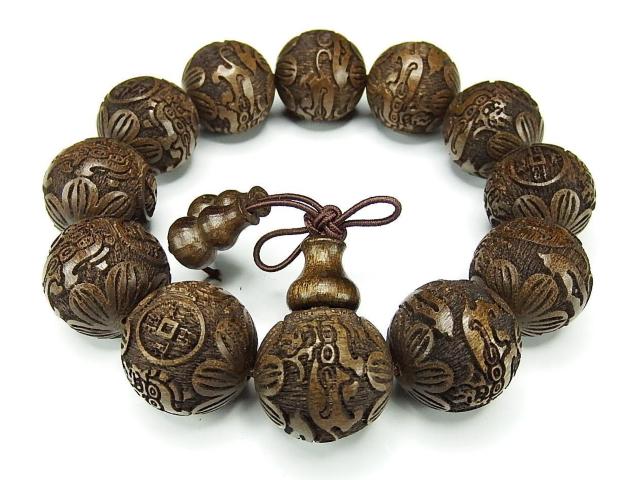 金銭ヒキュウ精工彫り陰沈木木製数珠20mmブレスレット石街 < 男性アクセサリー/時計  金銭ヒキュウ精工彫り陰沈木木製数珠20mmブレスレット石街  < 男性アクセサリー/時計の