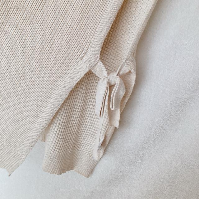 体型カバー ライトベージュ Vネック ニットベスト サイドリボン付 ポンチョ L N2m < ブランド  体型カバー ライトベージュ Vネック ニットベスト サイドリボン付 ポンチョ L N2m < ブランドの