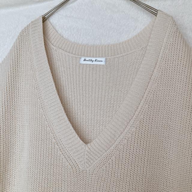 体型カバー ライトベージュ Vネック ニットベスト サイドリボン付 ポンチョ L N2m < ブランド  体型カバー ライトベージュ Vネック ニットベスト サイドリボン付 ポンチョ L N2m < ブランドの