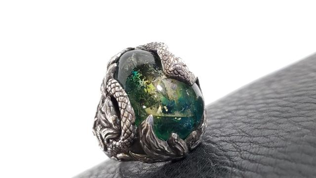 正規美 絶版 ガロア 禁断の果実 スネーク リング 11号 緑系 SV蛇 リフレクション石 アップル 指輪 1点物完全ハンドメイド < 男性アクセサリー/時計  正規美 絶版 ガロア 禁断の果実 スネーク リング 11号 緑系 SV蛇 リフレクション石 アップル 指輪 1点物完全ハンドメイド  < 男性アクセサリー/時計の