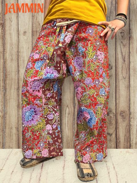 バティック花柄タイパンツ エスニック アジアン タイマッサージパンツ ヒッピー < 女性ファッション バティック花柄タイパンツ エスニック アジアン タイマッサージパンツ ヒッピー < 女性ファッションの